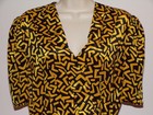 Vintage 80s Bold Yellow   Black Geometric Japanese Fabric V-neck Handmade Dress