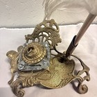 Vintage Antique Ornate Brass Ink Well   Pen Holder Victorian Style