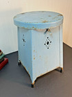 Vintage Tole Metal Milking Stool W  Storage Primitive Cottage Potato   Onion Bin