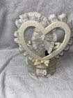 Wedding Cake Topper Vintage Porcelain Bride Groom Heart White  Pink