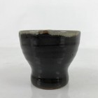 Japanese Ceramic Teacup Vtg Footed Black Gray Yakimono Yunomi Sencha Tc476