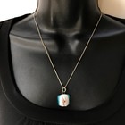 Art Glass Necklace And Earring Set Sterling Silver Chain Blue White Fused 