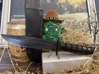 Vintage Us Camillus All Black Stacked Leather Handle 12  Combat Knife W Sheath