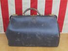 Vintage Antique Black Leather Doctors Bag Large Cowhide Medical Victorian 1900s