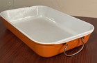 Le Creuset Orange Cast Iron Roasting Pan Metal Handles 15   x 10   