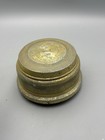 Vintage Musical Powder Box Gold Metal Vanity Puff Wind Up Working Music