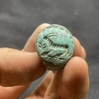 Ancient Roman Style Bronze With Turquoise Intaglio Stone Ring With Rare Patina 