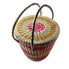 Vtg Estate Handwoven Basket W Lid   Handles Colorful 12x12  Without Handles