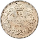 Canada 1914 10 Cents Dime Silver Coin - Almost Uncirculated  obv  Scratch 