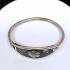 Vintage Alpaca Mexico Abalone Shell Flower Inlay Hinged Bangle Bracelet Small