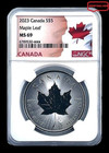 2023  Canada  5  Maple Leaf  1  Oz   Fine Silver Coin 9999 Flag Label   Ms69 Ngc