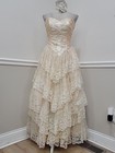 Vtg Tiered Sequin Lace Gown Zum Zum Tulle Dress  coquette Ruffle Dress saloon 