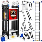 12ft Multi-purpose Aluminum Folding Step Ladder - 7-in-1 Adjustable Telescoping