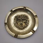 Vtg Heavy Solid Brass Embossed Lion Head Cigar Cigarette Ashtray Mcm Design 6 5 