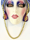 Clay Art San Francisco Ceramic Wall Mask Fortune Teller Beads Feather Art Deco