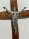 Vintage Wooden Wall Crucifix Catholic Cross Metal Christ 8    X 4 5   