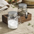 Mason Jar Salt And Pepper Shakers - Vintage Glass Condiment Dispenser Set Wit   