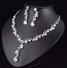 Floral Clear Austrian Rhinestone Necklace Earring Set Bridal Prom Pageant N57