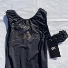 Gk Elite Womens Xs Black Gold Sparkle Leotard And Hair Tie Axs Gymnastics Dance