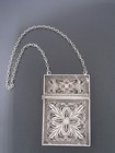 Antique Filigree Sterling Silver Calling Card Case purse With Chain
