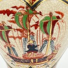 Vintage Japanese Satsuma Vase Ships Scene Gold Gilt Crackle Glaze 7 5 