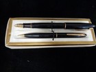 Vtg Sheaffer Fountain Pen   Pencil Set - Black Barrels W gold Trim - 14k Nib