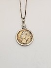 Beautiful Vintage Sterling Silver Mercury Dime Coin Pendant Necklace  40 