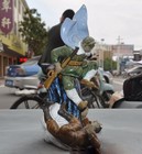 Old Chinese Cultural Revolution Wucai Porcelain Red Army Hitting Traitors Statue