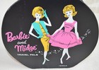 Vintage Barbie And Midge Doll Travel Carrying Case Black Vinyl Round Mattel 1963