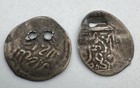 Pair 15th-16thc Ottoman Empire Silver Akce Hammered Coins Historic Garment Holes