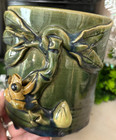 Vtg 6  Pottery Majolica 3d Frog Green Blue Glazed Cachepot Ceramic Pot Planter