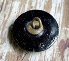 Antique Black Glass Button With A Pansy  Silver Luster And  Red Wash Df