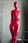 Pure Red Latex Rubber Catsuit With Hood Enclosure Full Bodysuit Customized 0 4mm