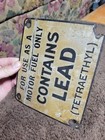 Vintage Porcelain Metal Sign Motor Fuel Only Contains Lead Gas Station Sign Old