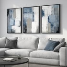 Large Framed Blue And Grey Abstract Wall Art For 24  W X 36  H X 3pcs Blue Mist