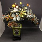 Vintage Chinese Jade Asian Bonsai Flower Tree Cloisonn   Enamel Pot Wood Stand  2