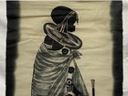 Wall Art African Style Design Tribal Art Ink On Textile Fabric Material  28x15