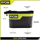 Ryobi Waterproof 12 In  Zipper Utility Pouch For Tools  Multi-purpose Bag