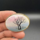 Vintage Wow Tree Nature Scene Pin Brooch Gold  Tone Enameled  Artist Unsigned