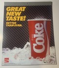 1985 Coke Coca-cola  great New Taste   Vintage Hardboard Ad Sign