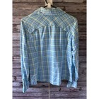 Columbia Women s Omni-shade Long-sleeved Button-down Top Size L Blue Plaid Logo