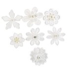 Craftbuddyus 10 White Leaf Flower W pearl Motifs 2inches Stitch Fabric