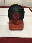 Vintage Cast Iron Native American Indian Chief Head Bookend Doorstop