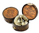  Antique Brass Sundial Compass  Pocket Sun Clock With Engraved Leather Case 