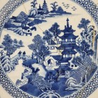 Antique Chinese Blue And White Plate Decorated Figures In Landscape Damaged  7