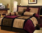 7 Piece Burgundy Brown Black Bed In A Bag Micro Suede Queen Comforter Set