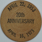 1973 Delaware Valley Coin Club 20th Anniversary Wooden Nickel   1 