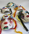Vintage Lot Of Five Small Ceramic Masks Jester Masquerade Faces Mardi Gras Wall