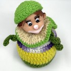 Vintage Crochet Doll Clown Plastic Head Spiral Arms Green Yellow Purple
