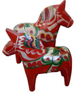 Sweden Nils Olsson Akta Dalahemslojd Folk Art Wood Horse Swedish Dala Vtg 2 Pc